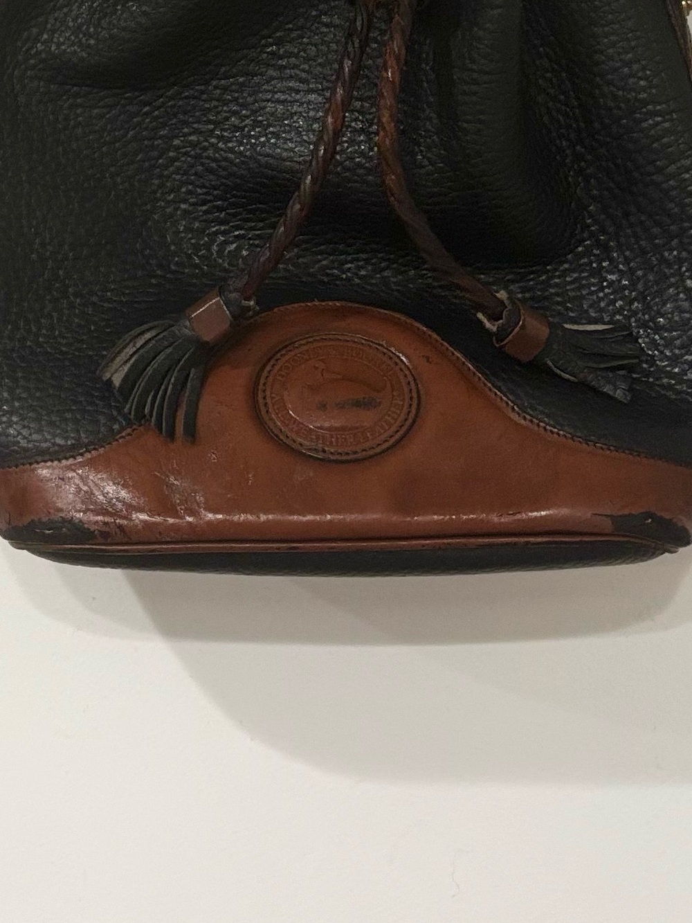 Dooney & Bourke Black and Brown Pebbled Leather Drawstring Hobo - Picture 5 of 5